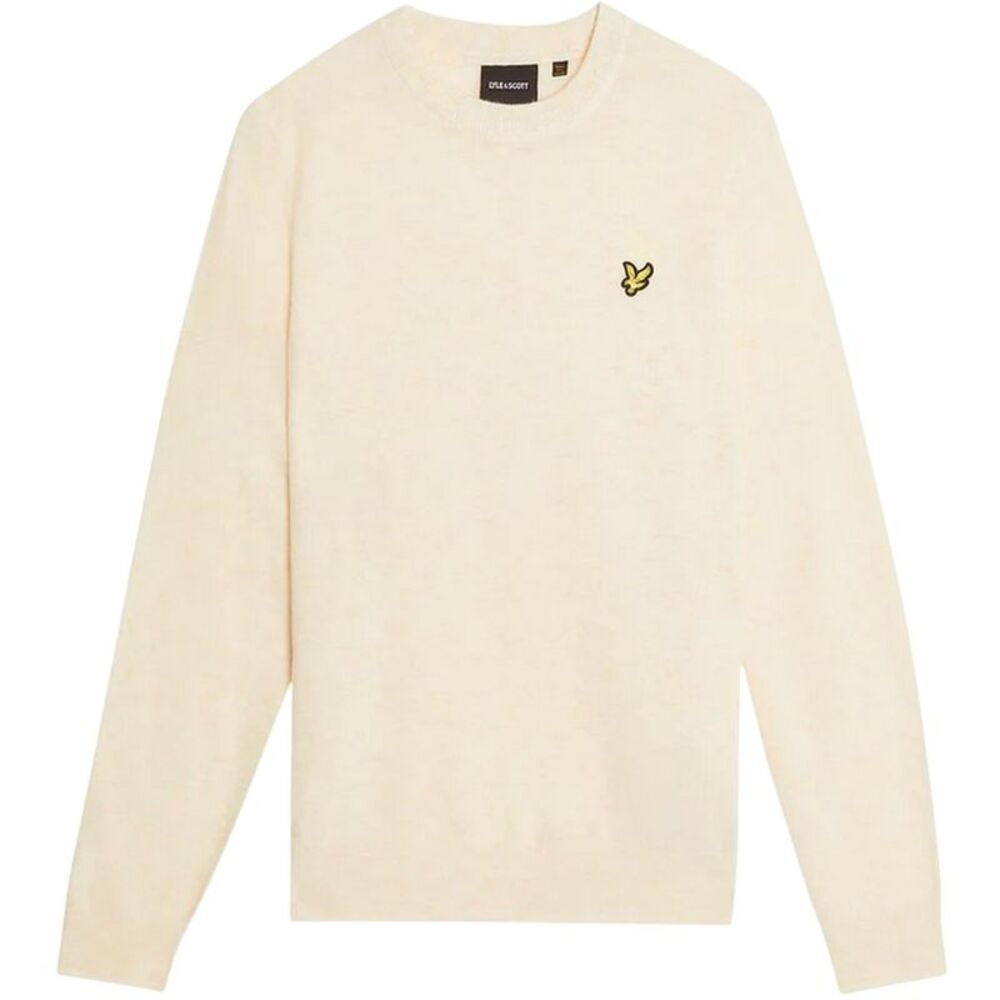 Lyle & Scott Mens Embroidered Logo Crew Neck Long-Sleeved Sweater Top / Beige Ma